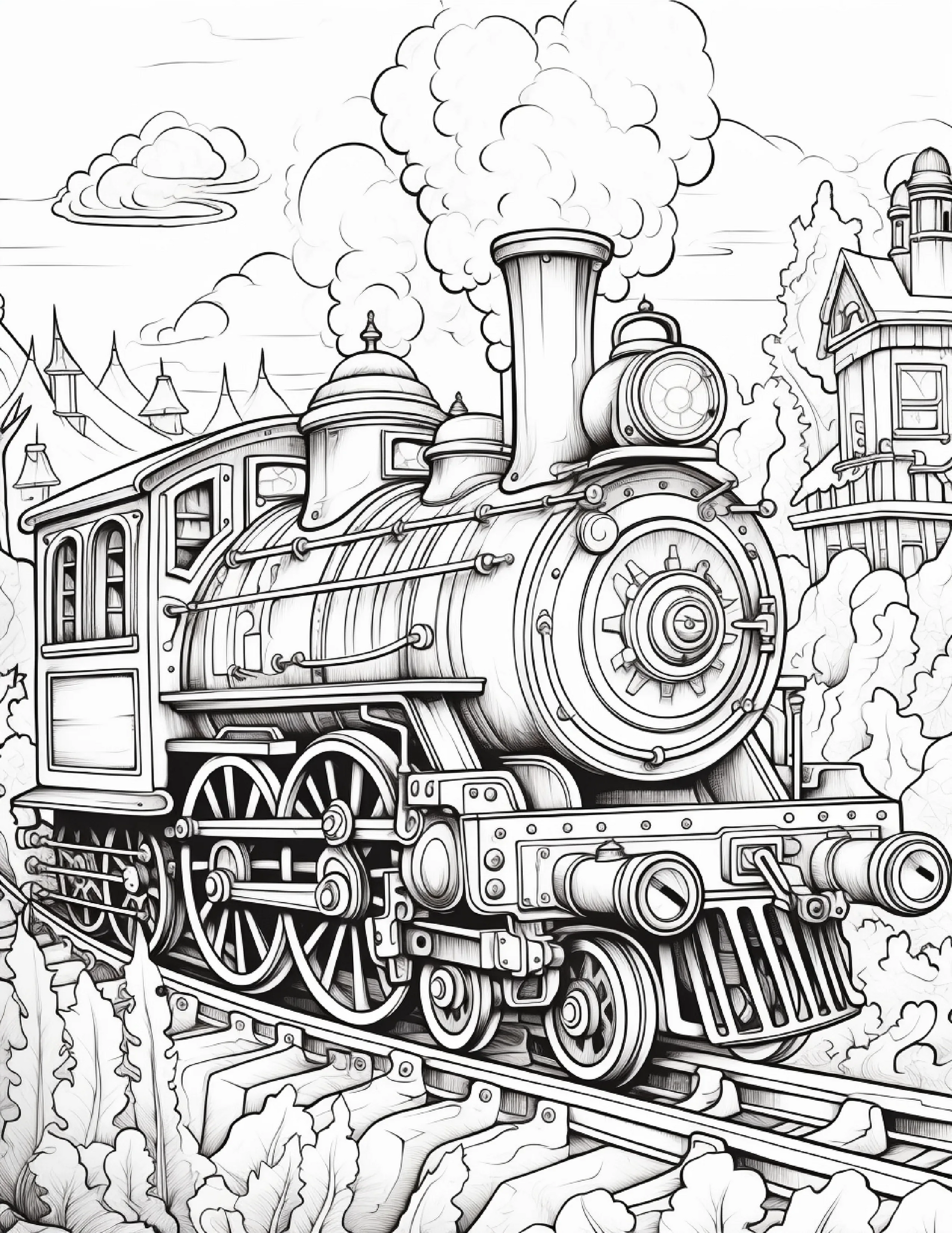 100 Steampunk Train Coloring Pages 1-Robs Books