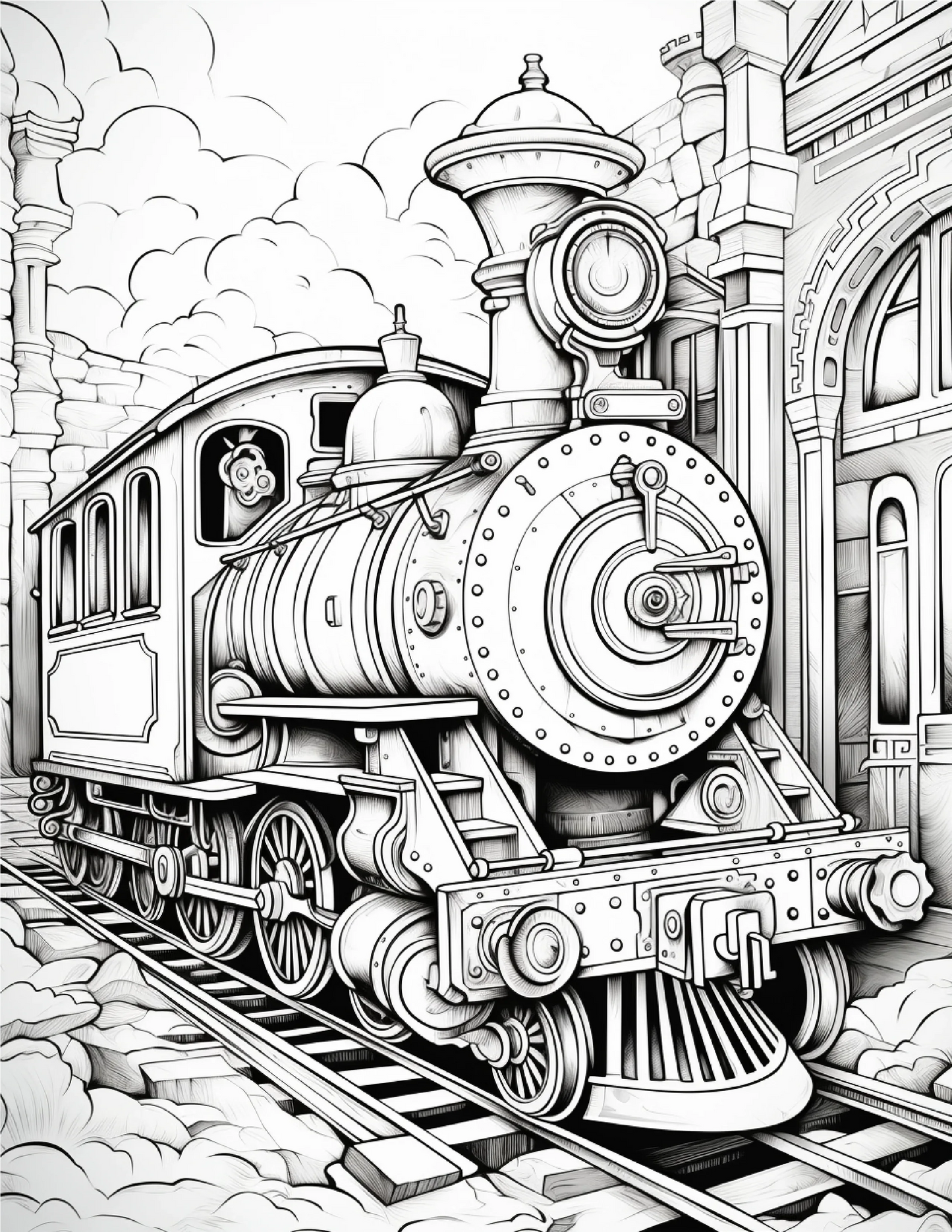 100 Steampunk Train Coloring Pages 1-Robs Books
