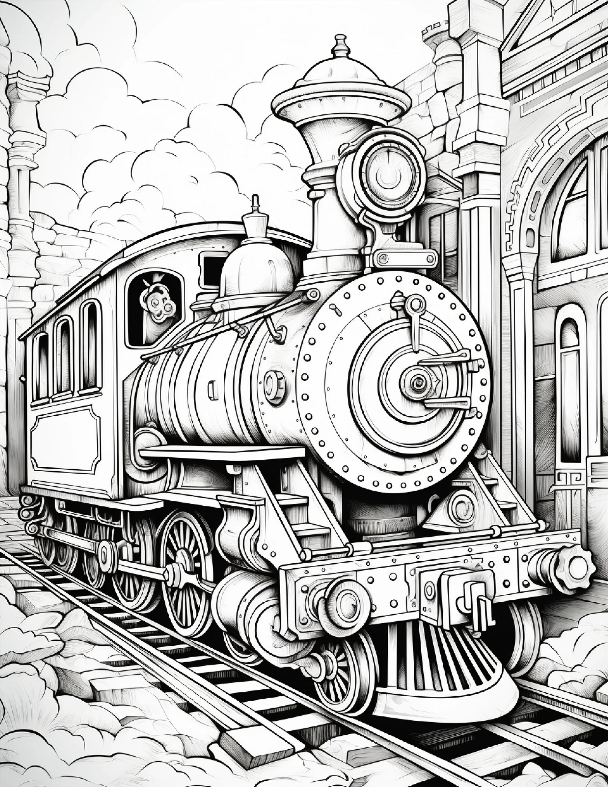 100 Steampunk Train Coloring Pages 1-Robs Books