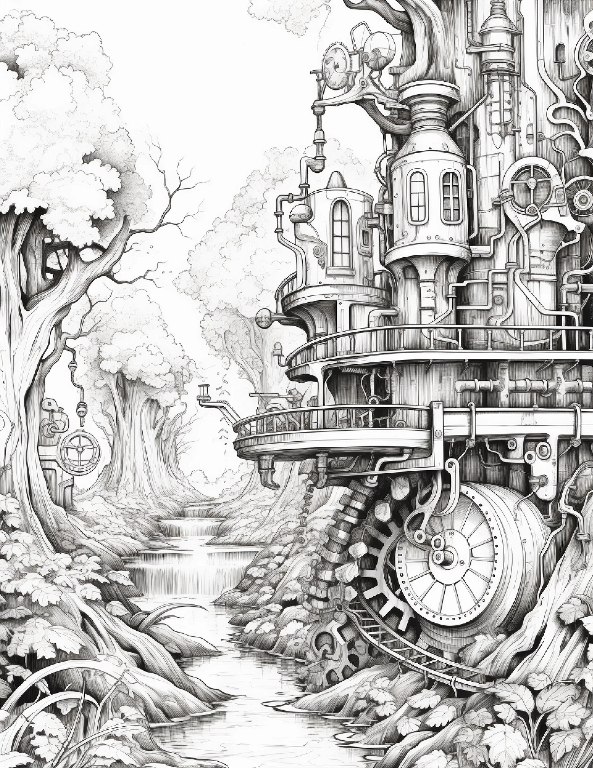 220 Steampunk Forest Coloring pages-Robs Books