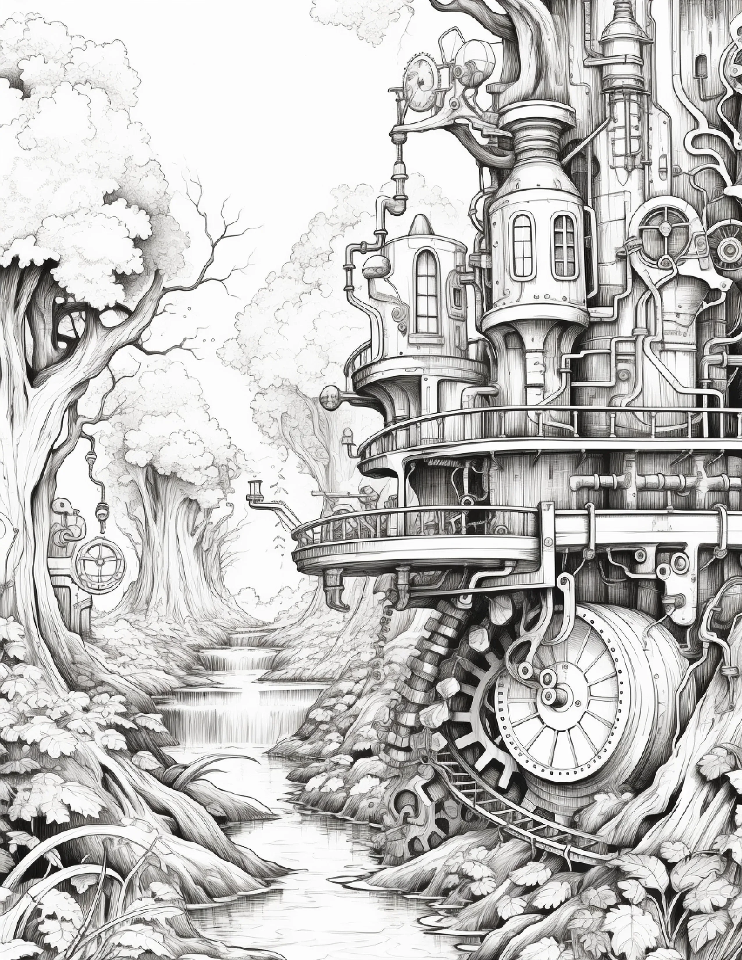 225 Steampunk Forest Coloring pages - Robs Books