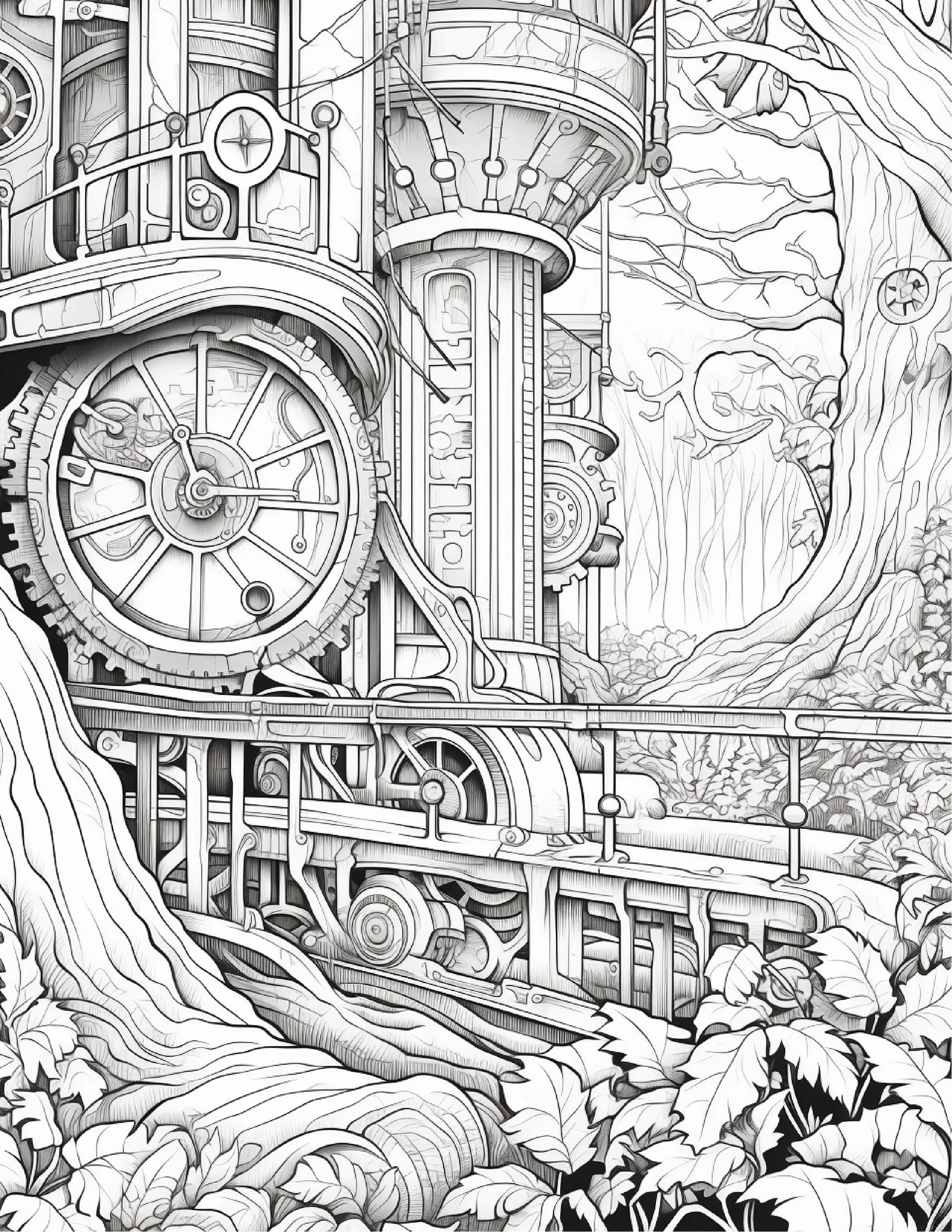 220 Steampunk Forest Coloring pages-Robs Books