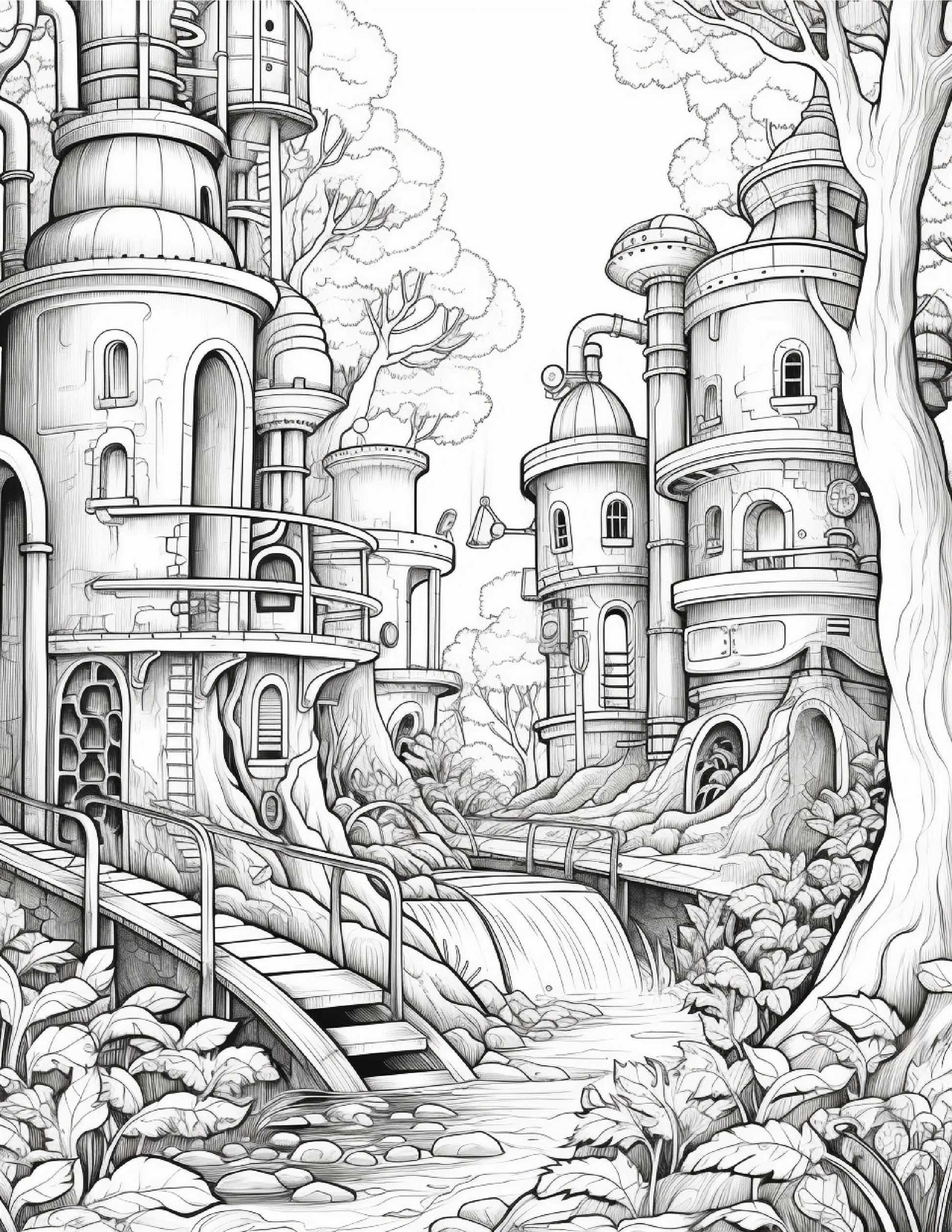225 Steampunk Forest Coloring pages-Robs Books