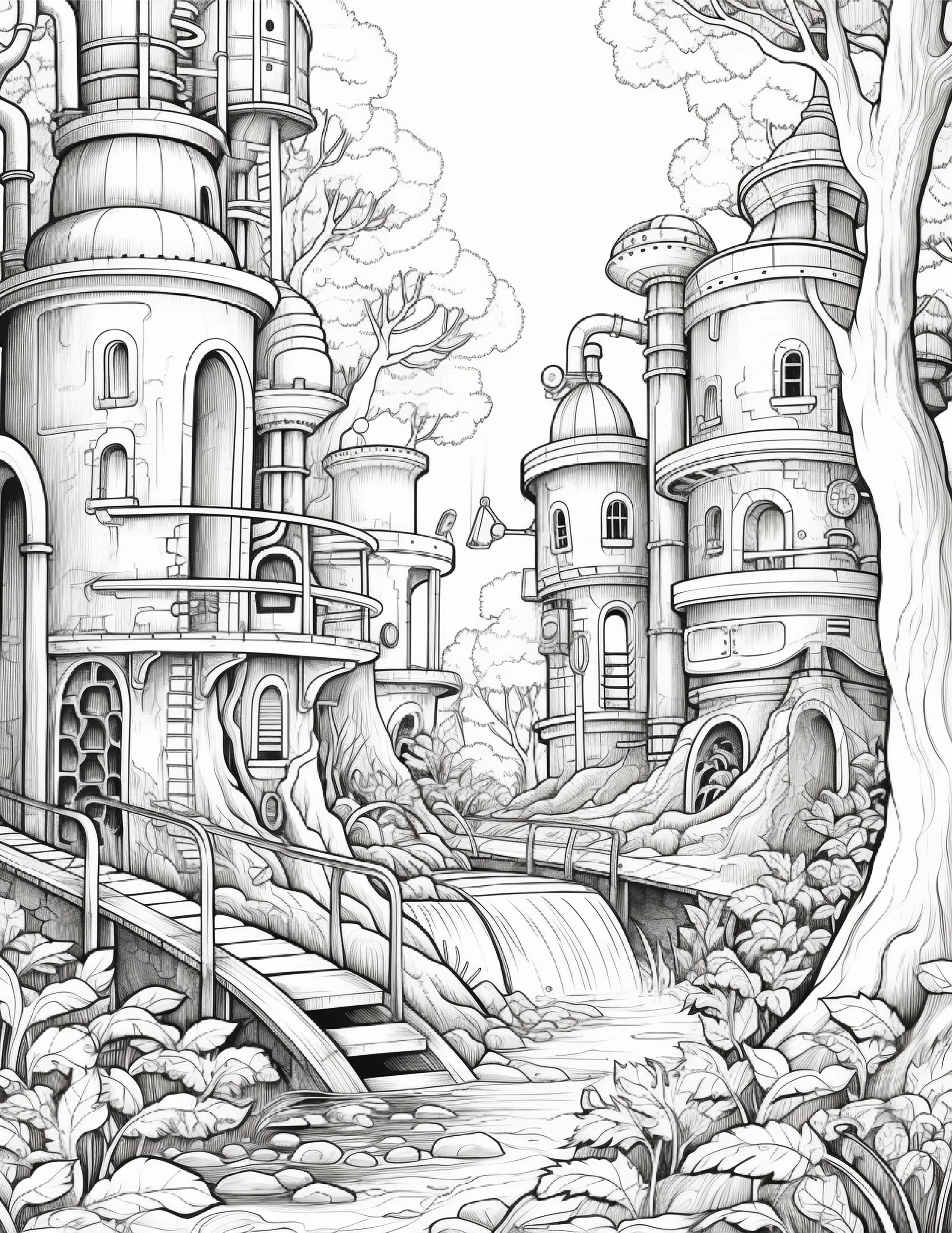 225 Steampunk Forest Coloring pages - Robs Books
