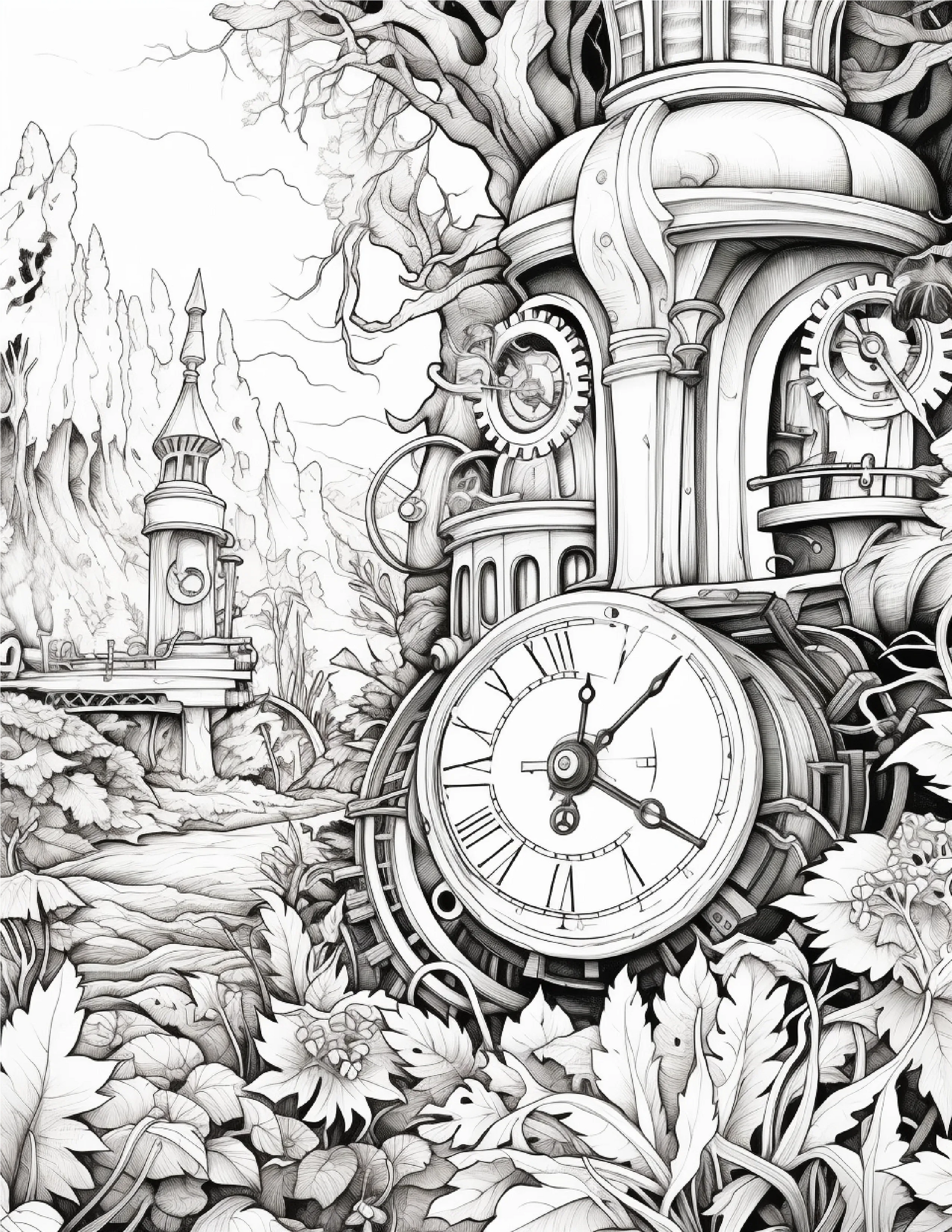 220 Steampunk Forest Coloring pages-Robs Books