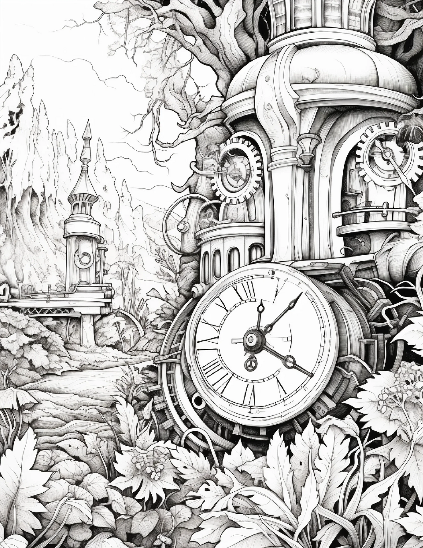 225 Steampunk Forest Coloring pages-Robs Books