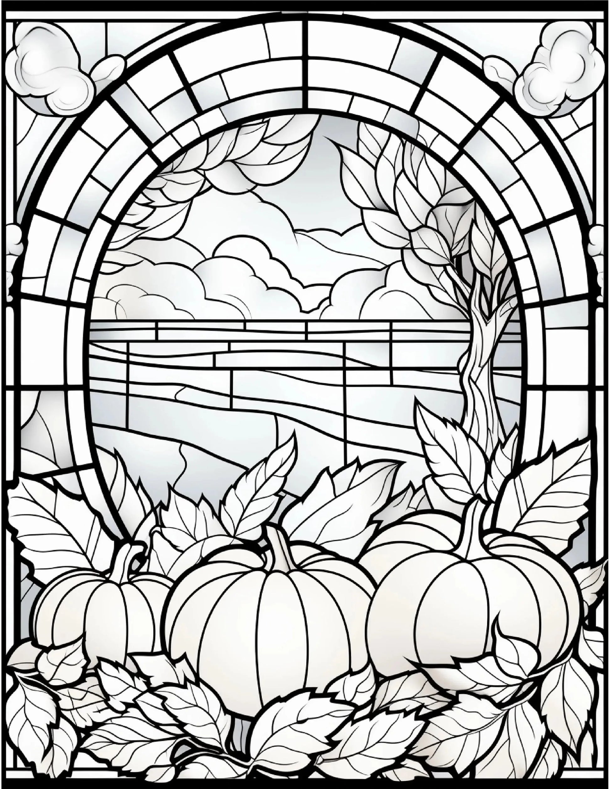 100 Stained-Glass Autumn Coloring-Robs Books