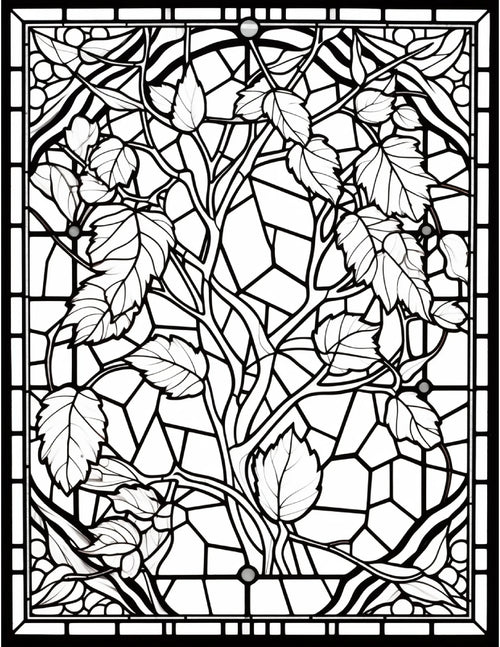 100 Stained-Glass Autumn Coloring 6 - Robs Books