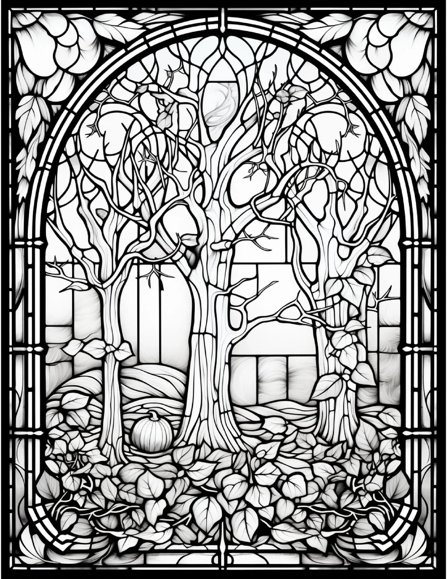 100 Stained-Glass Autumn Coloring 6-Robs Books