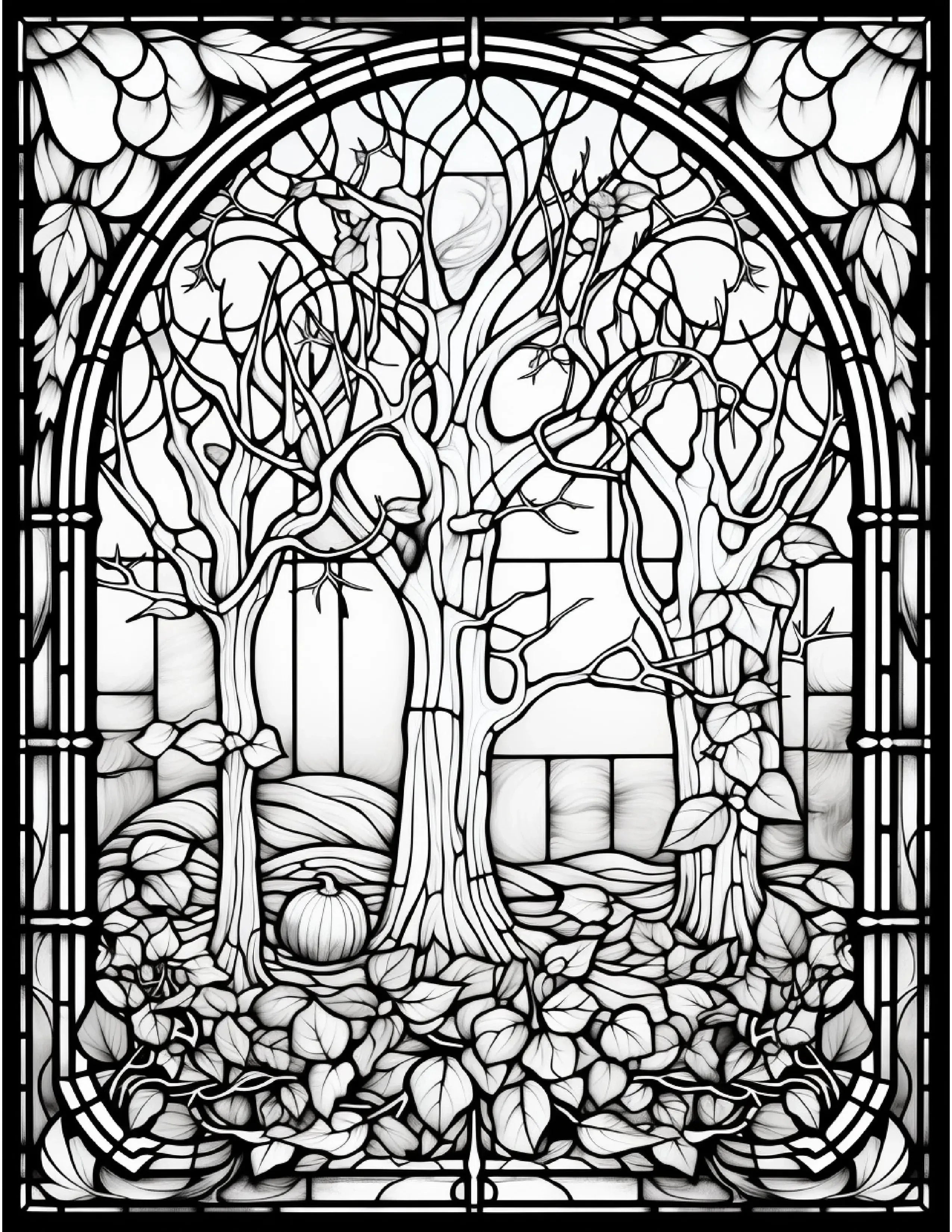 100 Stained-Glass Autumn Coloring 6 - Robs Books