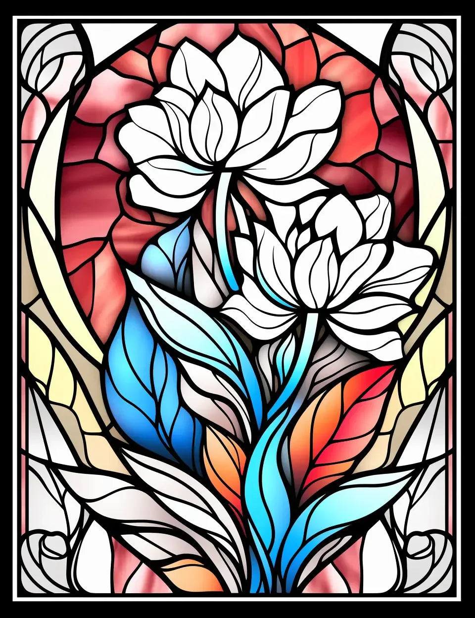180 Stained Glass Flower  Coloring Book-Robs Books