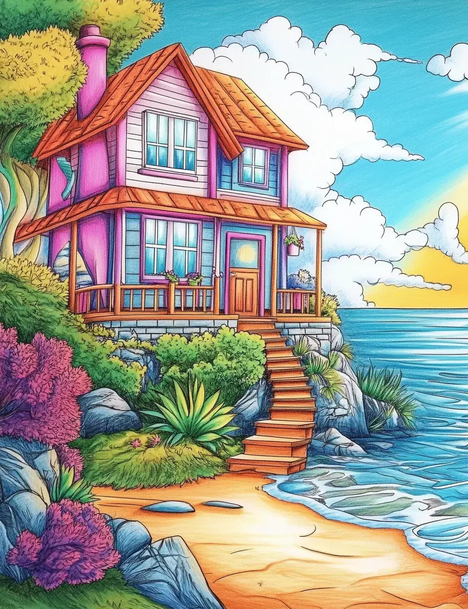 100 Ocean Cottage Coloring Pages 1 - Robs Books