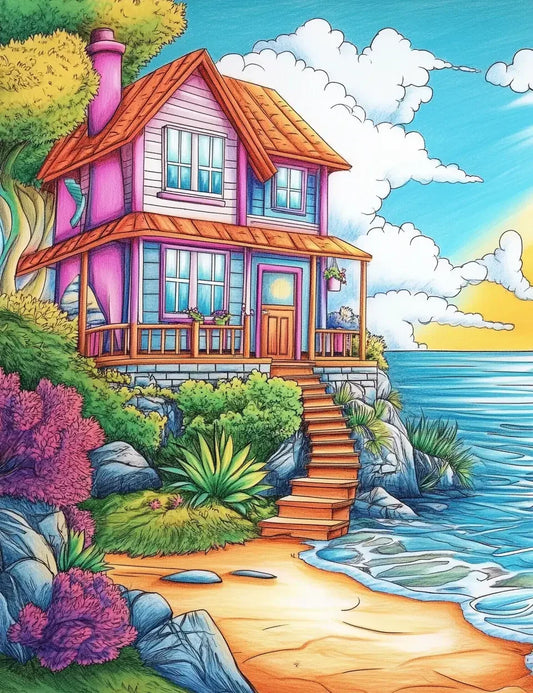 100 Ocean Cottage Coloring Pages 1-Robs Books