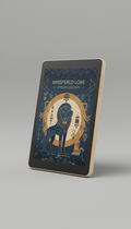 Angled tablet with a wooden frame displaying 'Whispered Lore: African Legends' cover.