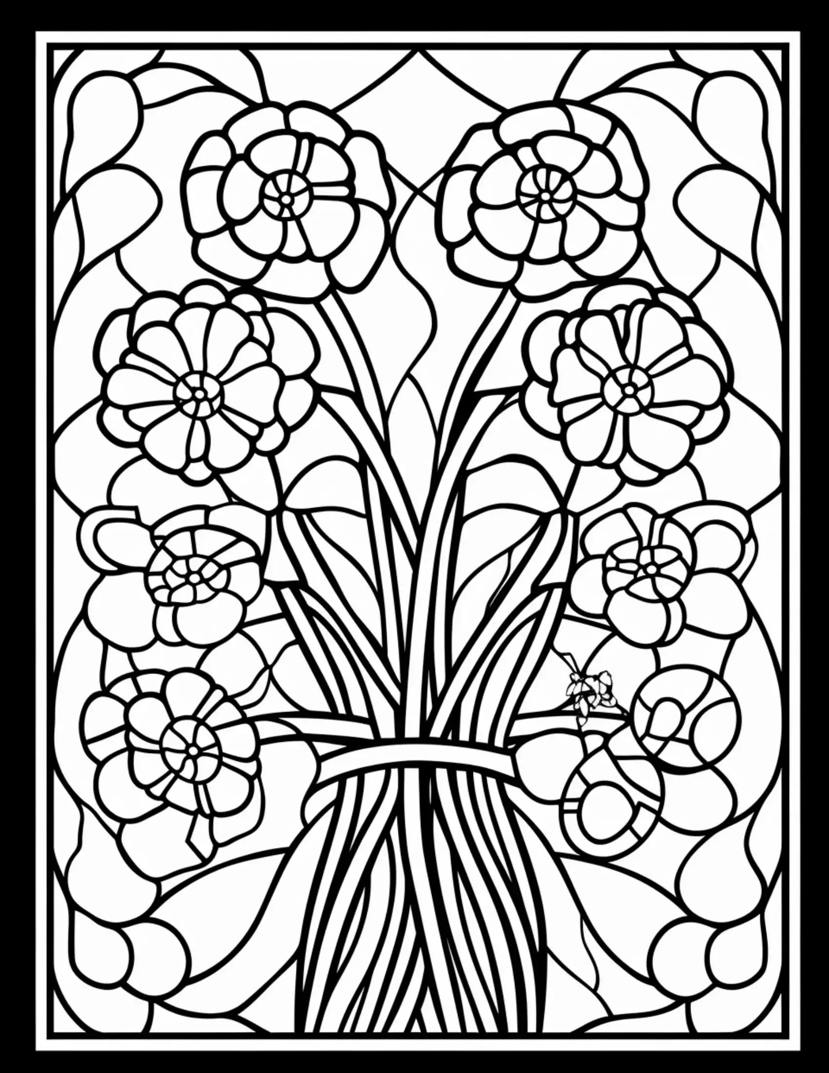 180 Stained Glass Flower  Coloring Book-Robs Books