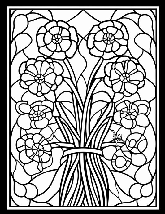 180 Stained Glass Flower  Coloring Book-Robs Books