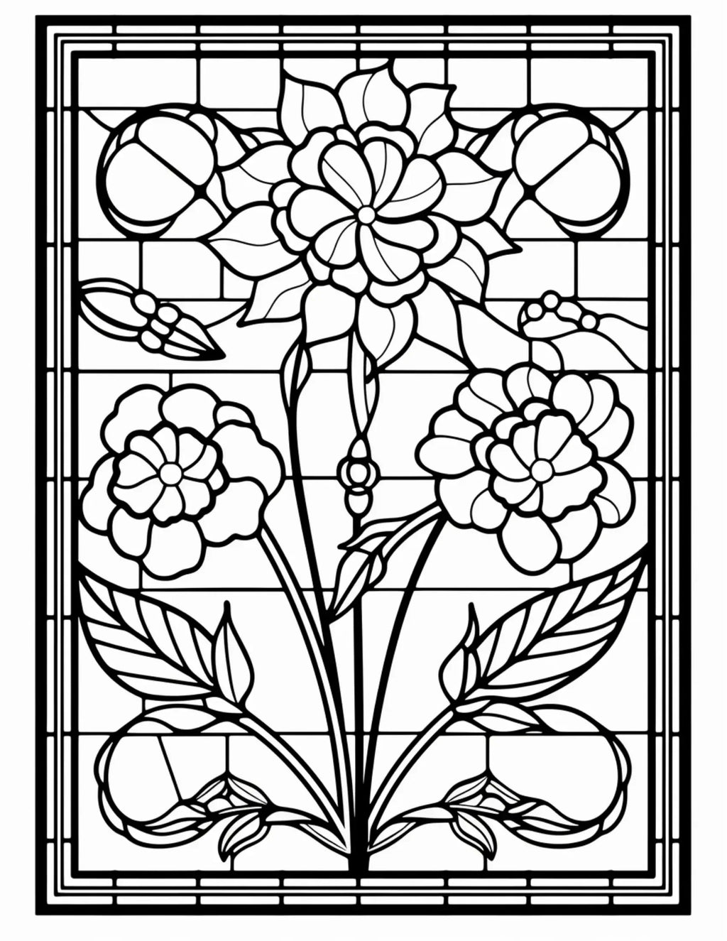 180 Stained Glass Flower  Coloring Book - Robs Books