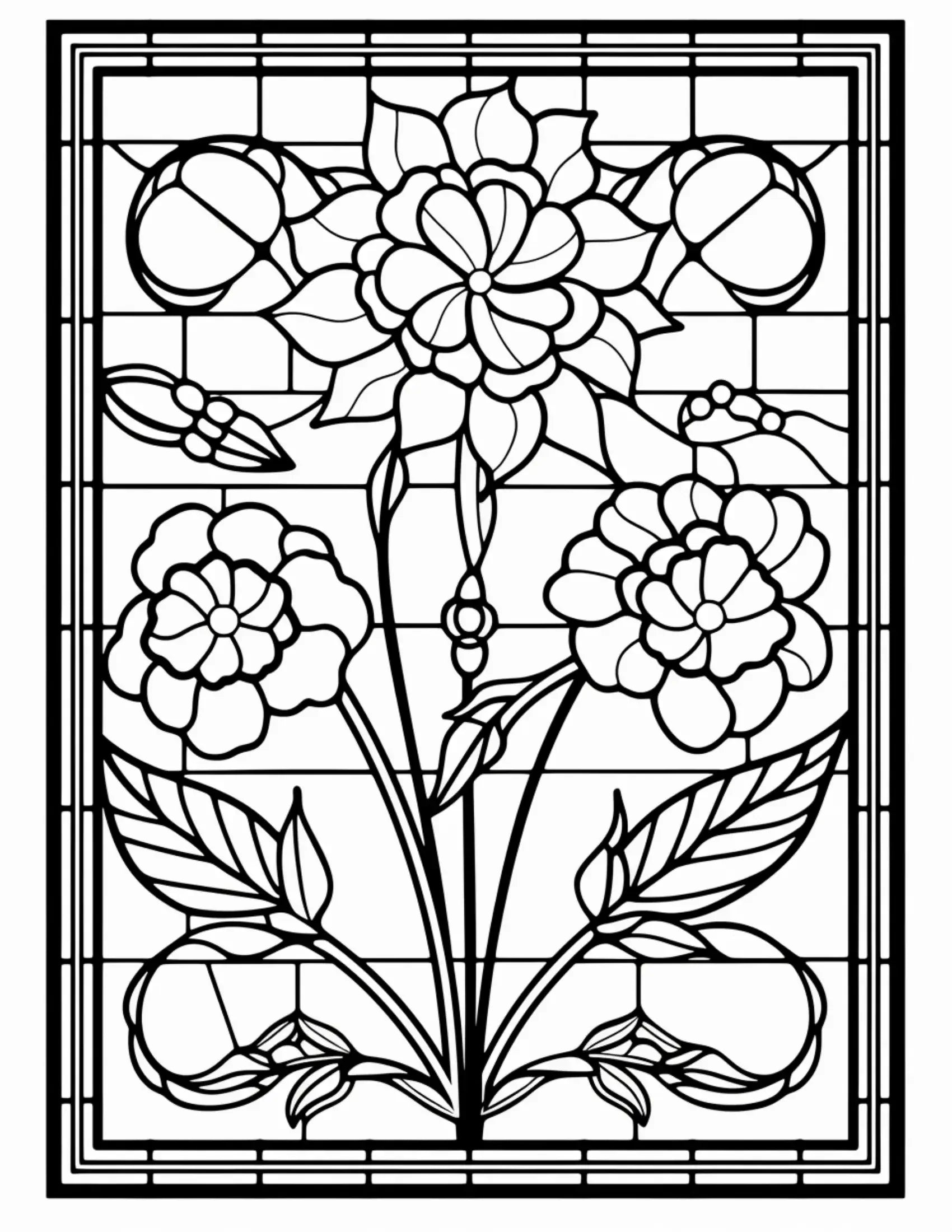 180 Stained Glass Flower  Coloring Book-Robs Books