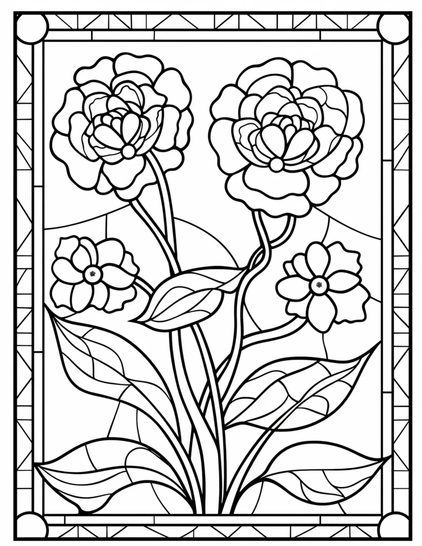 180 Stained Glass Flower  Coloring Book-Robs Books