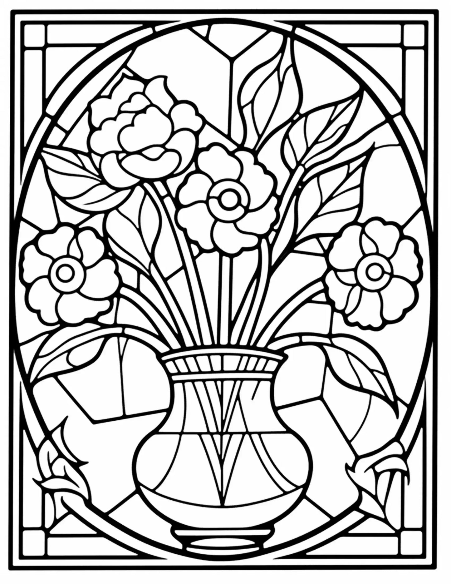 180 Stained Glass Flower  Coloring Book-Robs Books