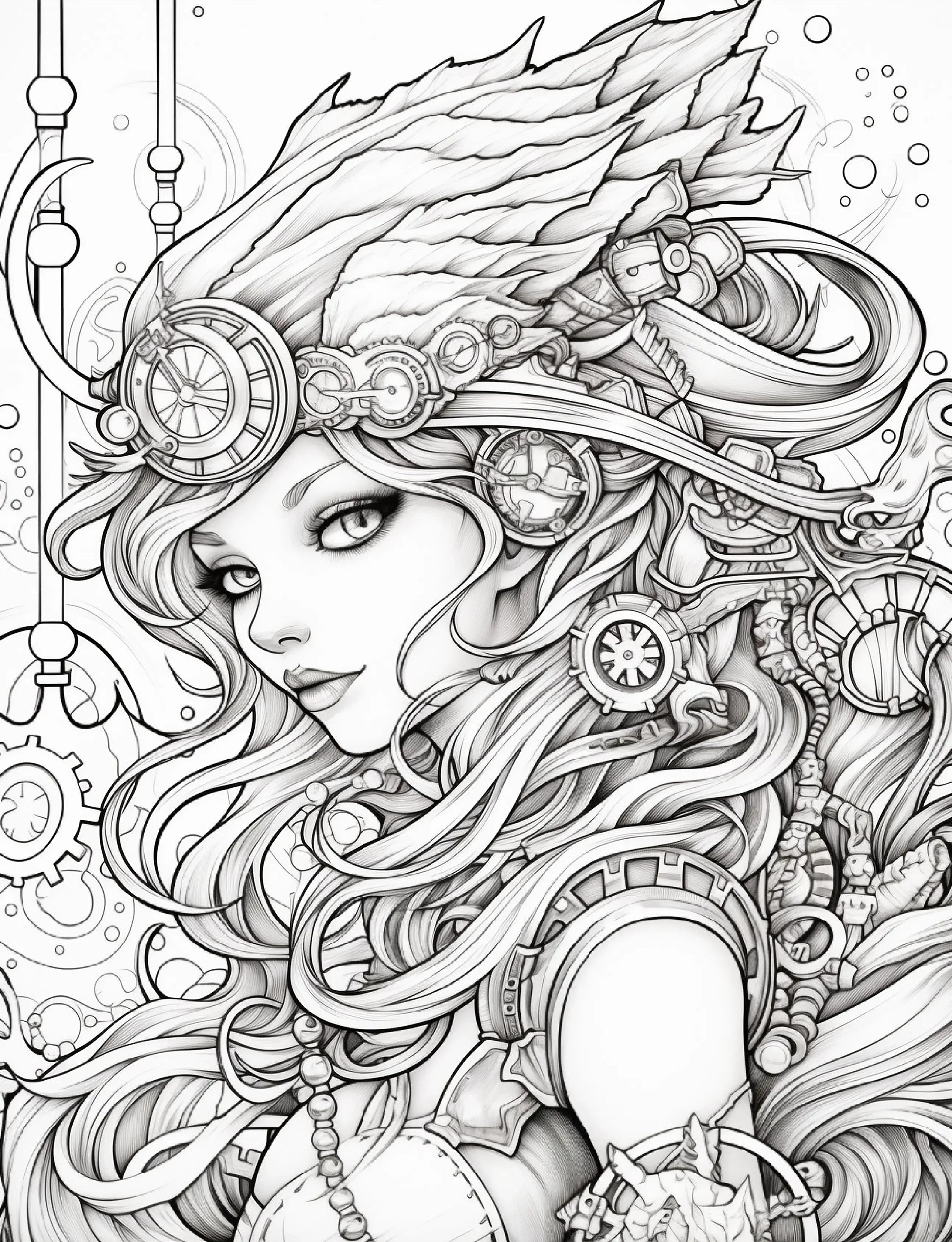 190 Steampunk Mermaid Coloring Pages-Robs Books