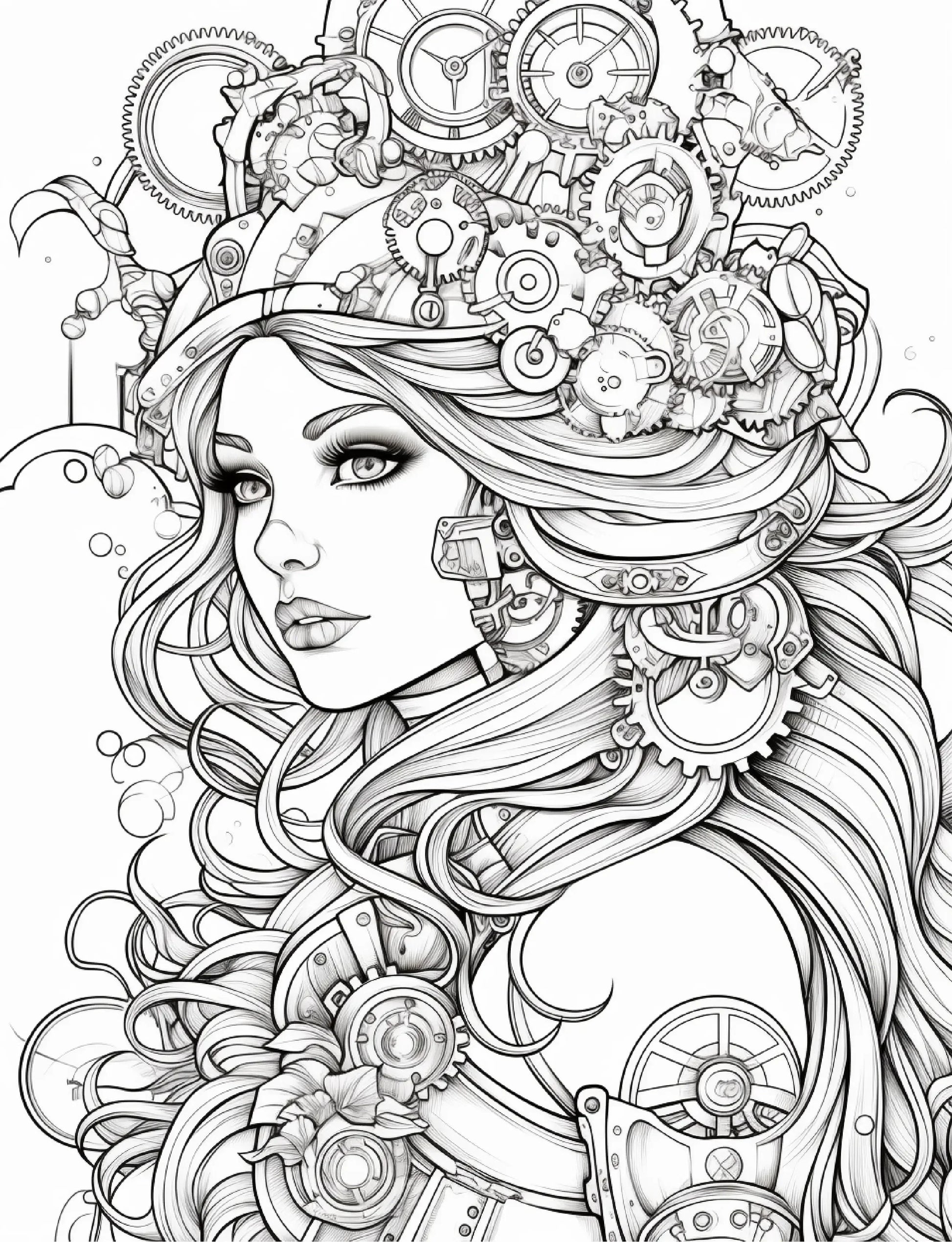 190 Steampunk Mermaid Coloring Pages-Robs Books