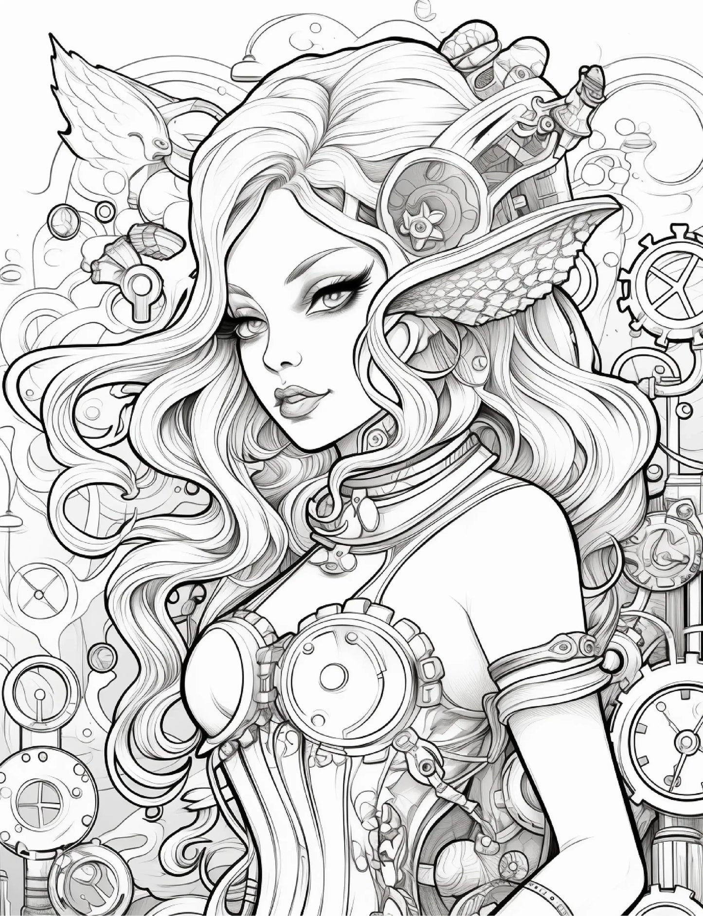 190 Steampunk Mermaid Coloring Pages-Robs Books