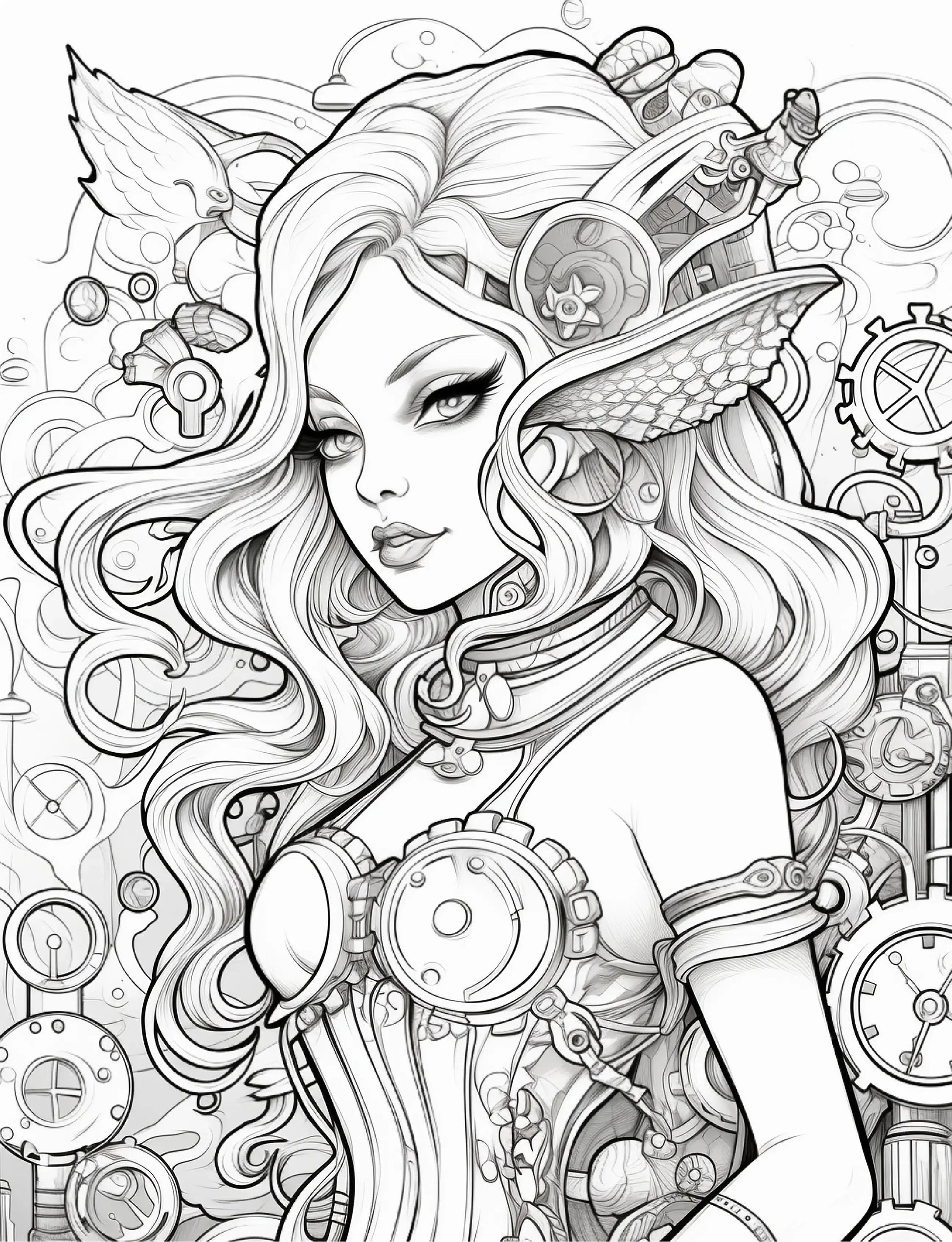 190 Steampunk Mermaid Coloring Pages-Robs Books