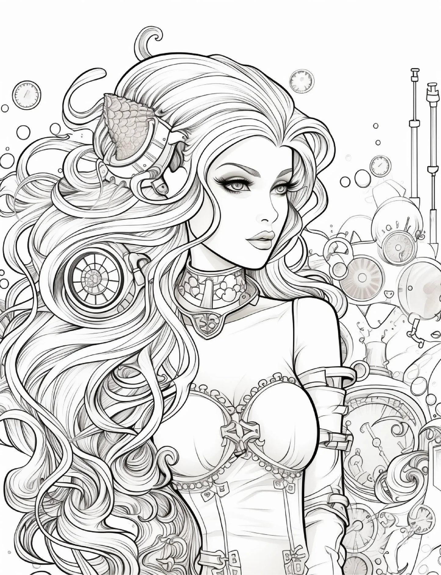 190 Steampunk Mermaid Coloring Pages-Robs Books
